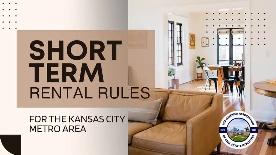 Graphic of a Short Term Rental Living Room with a guide to the Short Term Rental Rules in the KC Metro