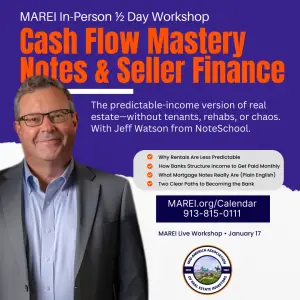 Promotional Graphic for MAREI's Cash Flow Mastery Class on Notes & Seller Financing with Jeff Watson