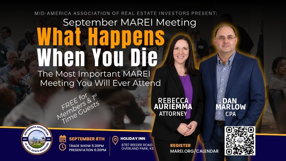 Protect What You've Built — MAREI estate planning meeting for real estate investors, Sept 8, Overland Park KS