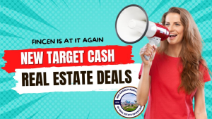 Woman speaking into a megaphone announcing FinCEN’s new anti-money-laundering rule targeting all-cash real estate deals.