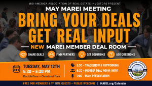 MAREI Member Deal Room Kansas City real estate investor meeting bring your deals get real input May 12 Overland Park